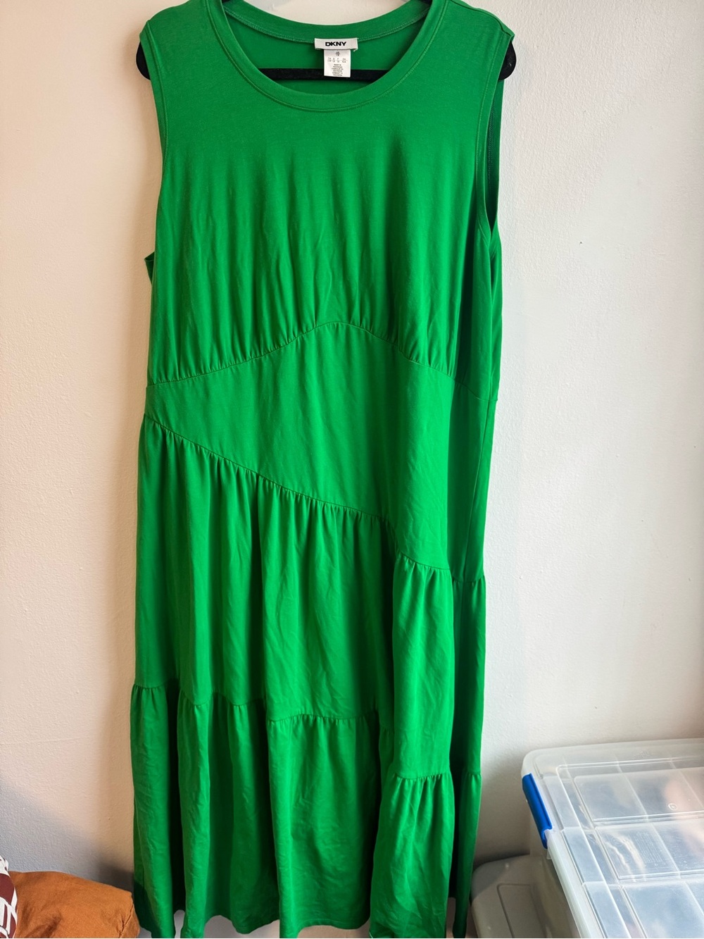 DKNY Bright Green Sleeveless Tiered Maxi Dress
